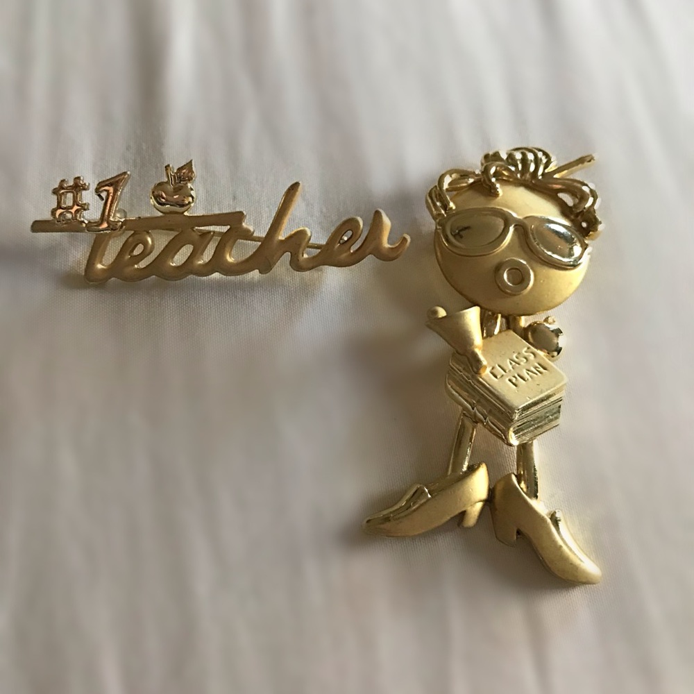 Vintage Gold Teacher Pins Set of Two